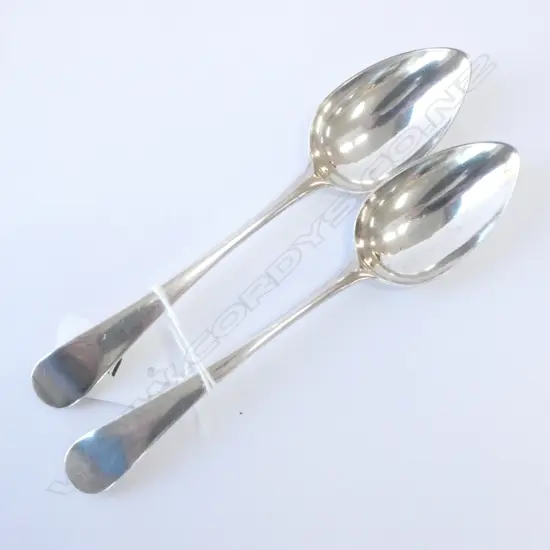 PAIR STERLING SILVER DESSERT SPOONS, LONDON. 64GMS, L. 175MM