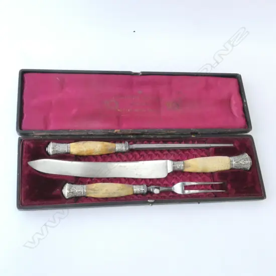 ANTIQUE CARVING SET CASED 