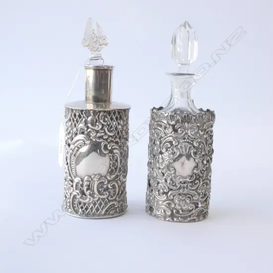 2 SILVER COVERED BOTTLES (B'HAM 1899 & 1901) ODD TOPS & SIDE SPLIT, SILVER=96gm