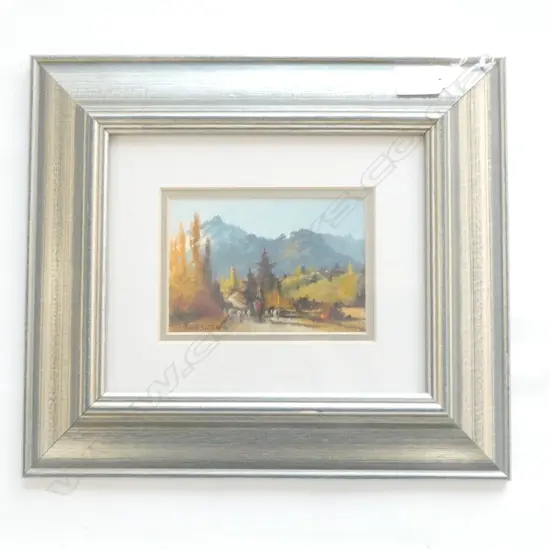 NEIL J. BARTLETT FRAMED OIL ON BOARD, ARROWTOWN DROVING SCENE, 140 X 100MM