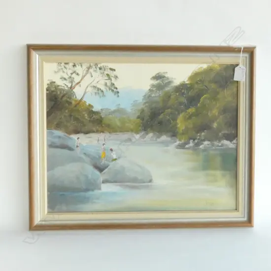 D. MOSHEIM 'SWIMMING HOLE' OIL ON BOARD 340 X 440MM