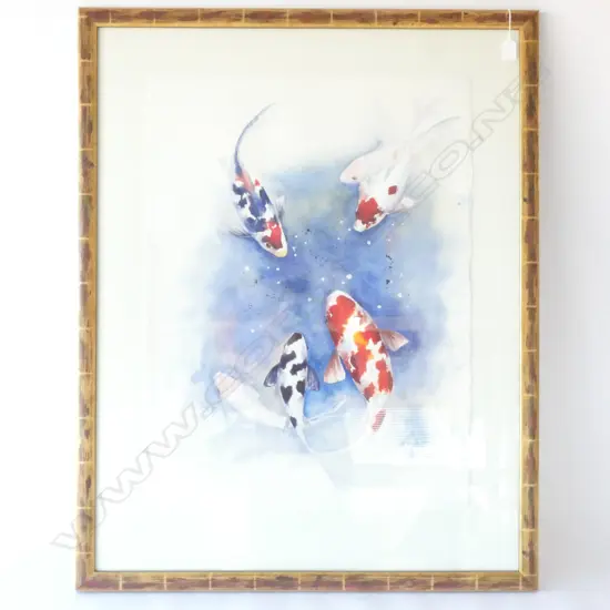 ZOE PRESTON WATERCOLOUR KOI CARP IN POND