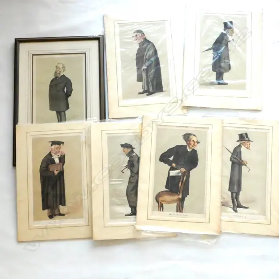 7 ASST. LITHOGRAPHS BY SPY, APE ETC ONE FRAMED 355 X 210MM