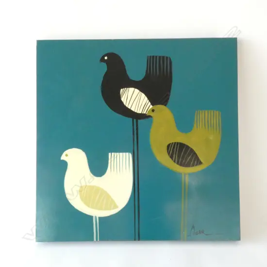 ABSTRACT BIRDS OIL ON CANVAS SIGNED 600MM SQ