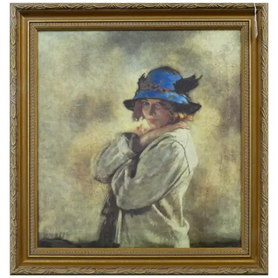 WILLIAM ORPEN 'THE BLUE HAT' GILT FRAME PRINT ON CANVAS 465 X 435MM