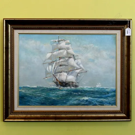 ROBERT LEESE SAILBOAT OIL ON BOARD 325 X 440MM