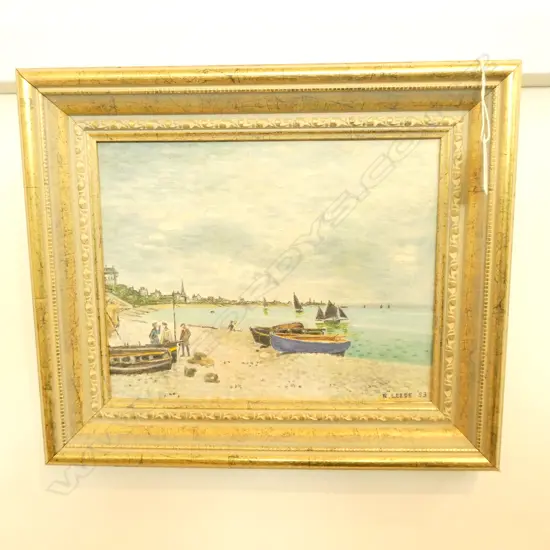 ROBERT LEESE BOATS SEAFRONT OIL ON BOARD 185 X 235MM