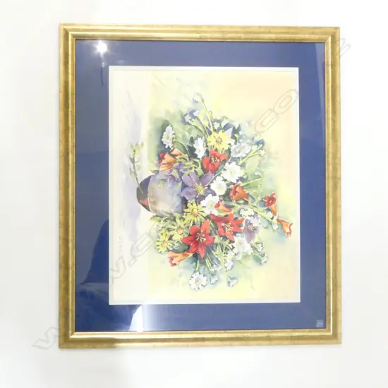 JAN RASMUSSEN STILL LIFE FLOWERS WATERCOLOUR 495X615MM
