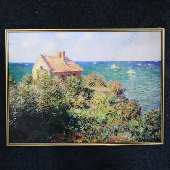 FRAMED MONET PRINT ' THE COASTGUARDS COTTAGE 1882", 883 X 610MM