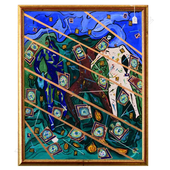 FRAMED ABSTRACT ON BOARD 765 X 590 MM