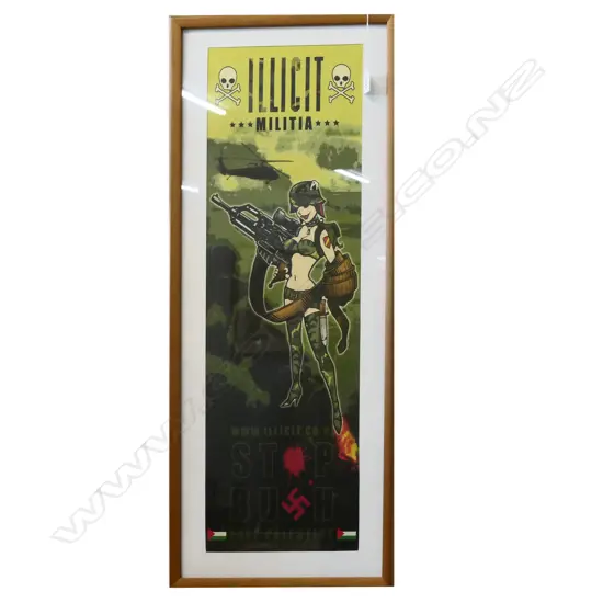 FRAMED ILLICIT MILITIA PRINT STOP BUSH 800 X 280 MM