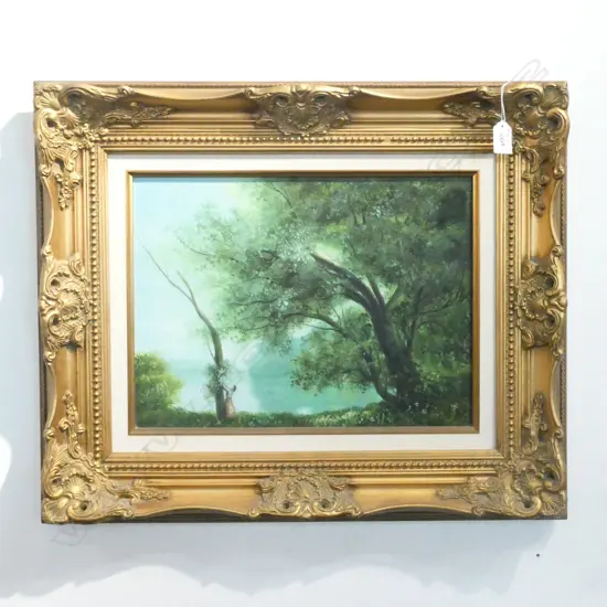 GILT FRAMED OIL ON BOARD, TREE SCENE, 400 X 300MM
