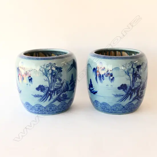 PR CHINESE OVOID JARS DECORATED IN BLUE w LANDSCAPES
