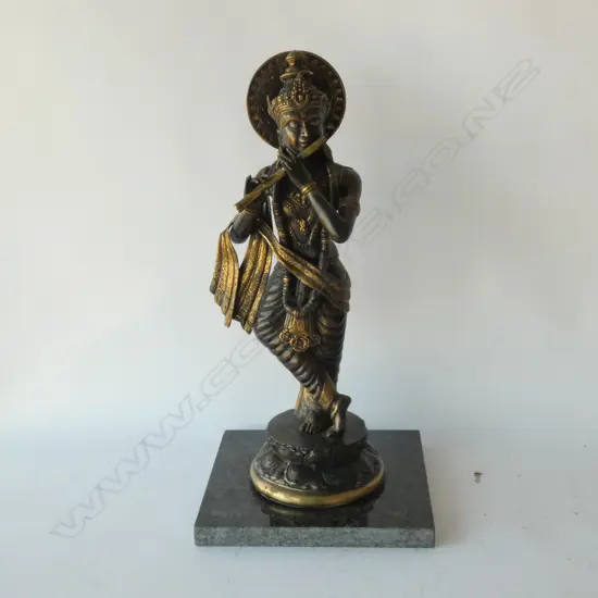LARGE HEAVY BRASS EAST ASIAN FIGURE ON MARBLE BASE, 630MM