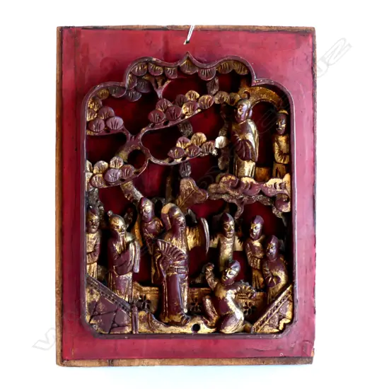 CHINESE GILDED RED LACQUER CARVED FURNITURE PANEL. 260 X 200mm