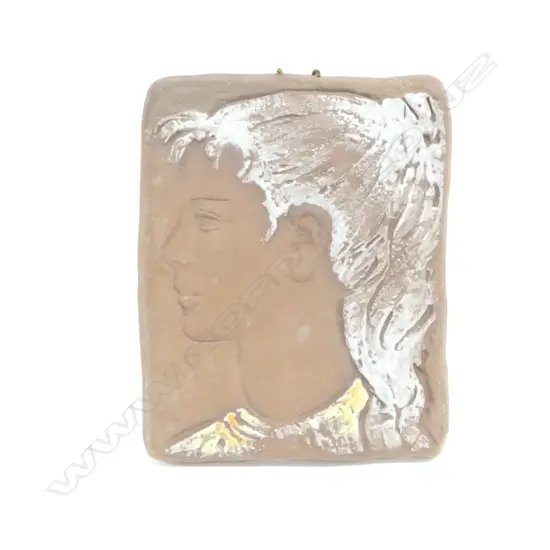 RETRO WEST GERMAN POTTERY GIRL WALL PLAQUE, W.235 X 190MM
