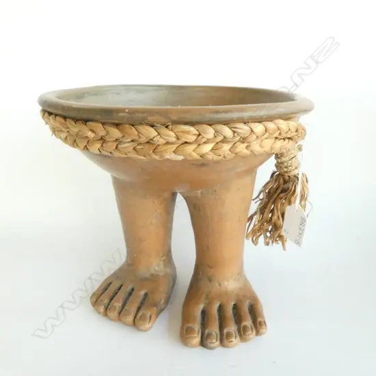 POTTERY VASE (H. 235MM) & FIGURAL 2-LEGGED POTTERY BOWL  (H.180MM)