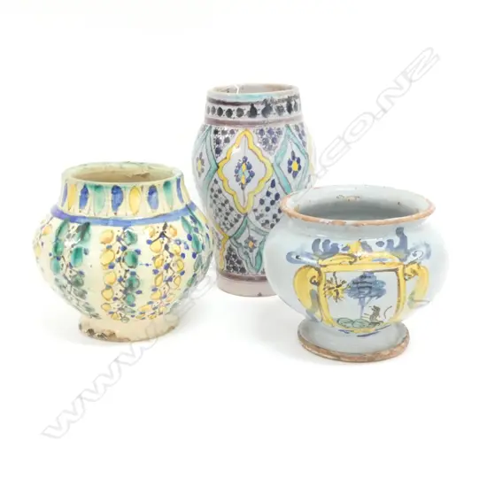 THREE MIDDLE EASTERN STYLE POTTERY VASES, L 180MM, SOME CHIPPING TO RIMS