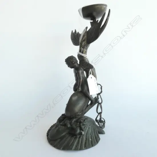 GEORGIAN STYLE BRONZED ANGEL ON A FISH, & OCTUPUS. L. 235MM