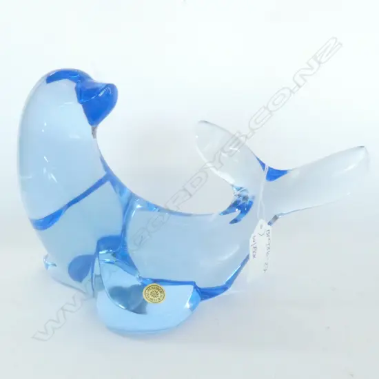 VAL ST. LAMBERT BELGIUM CRYSTAL BLUE SEAL, L. 210MM, BOXED