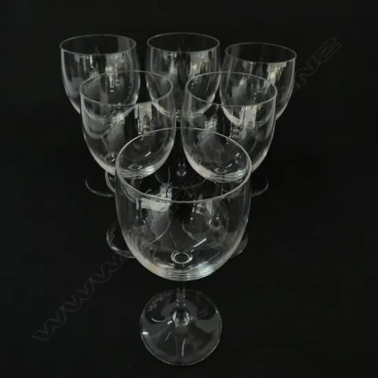 SIX VAL ST. LAMBERT BELGIUM CRYSTAL WINE GLASSES, BOXED