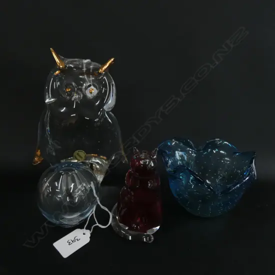 4 PCES ART GLASS; MURANO (AF), HOLMEGAARD ETC