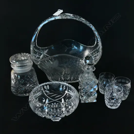 7 PCS CRYSTAL/GLASS, ROSE BOWL, JAR, DISH, BOTTLE ETC