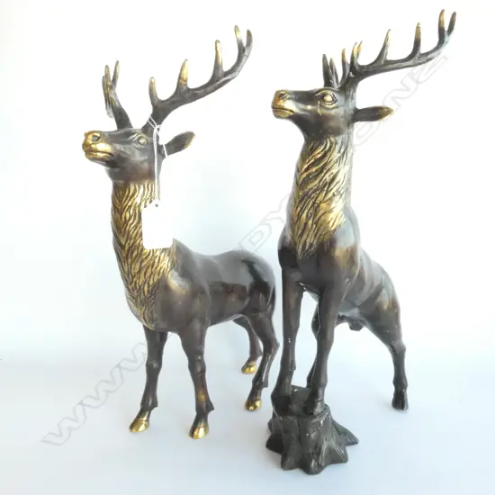 PAIR BRASS CAST STAGS (HEAVY), H. 360MM