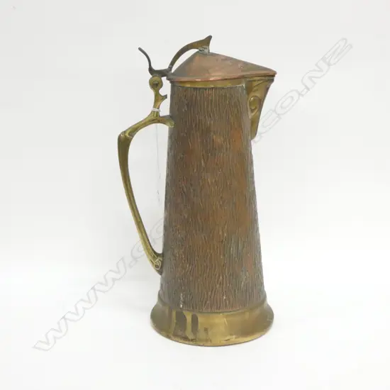 GERMAN ART NOUVEAU COPPER & BRASS CLARET JUG H280MM