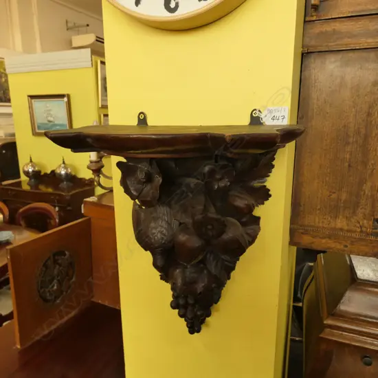 ANTIQUE CARVED WOOD WALL SHELF H. 360MM