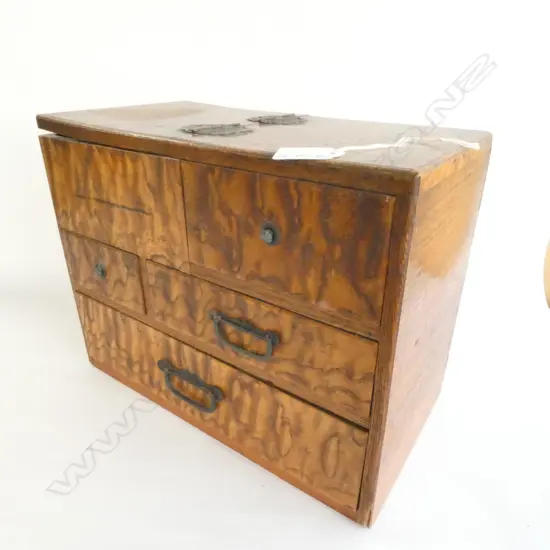 VINTAGE JAPANESE SERVING CABINET. EXOTIC WOOD. BURR MULBURY