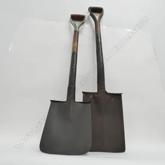 TWO VINTAGE WOODEN HANDLED SPADES; L.1050 & 960MM