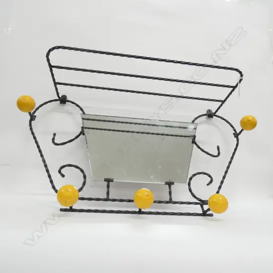 MID CENTURY FRENCH CAST WALL HANGER WITH MIRROR W. 750MM