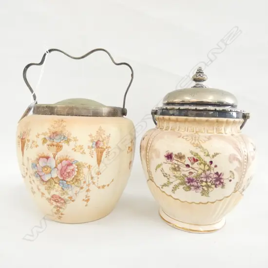 2 BISCUIT JARS; CROWN DEVON & OTHER H. 200MM