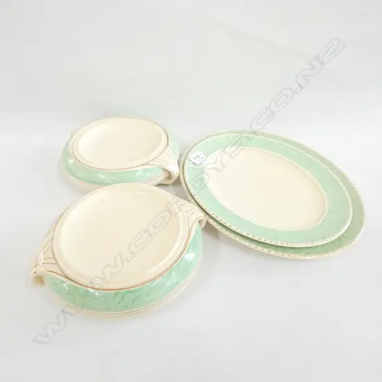 2 Lidded Serving Bowls & 2 graduated serving platters