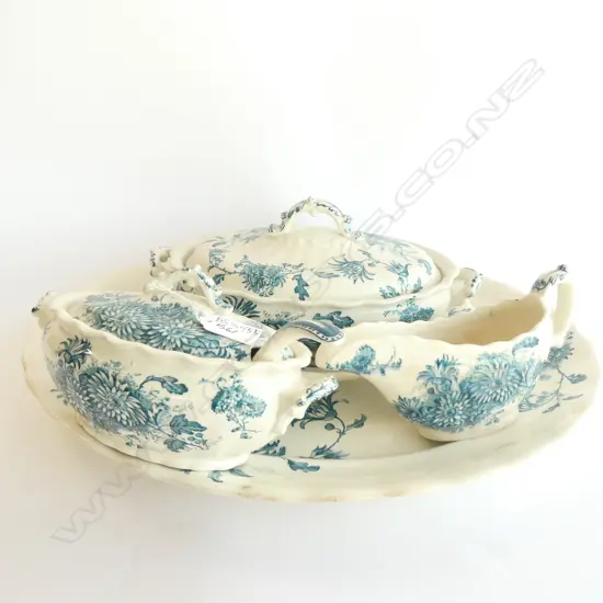 VICTORIAN PLATTER, 2 TUREENS, SAUCEBOAT