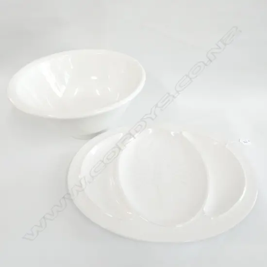 LG ITALIAN WHITE CERAMIC SERVING BOWL DIA.370MM & JAP. WHITE LOBSTER PLATTER 450 X 350MM