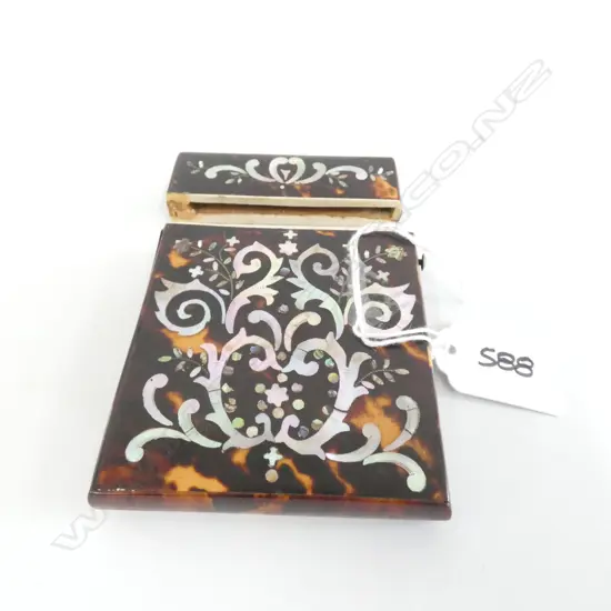 VICTORIAN TORTOISE SHELL & MOP INLAID CARD CASE A.F