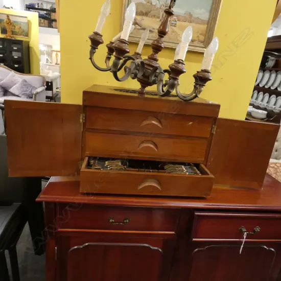 CAMPHOR WOOD CANTEEN WITH THAI CUTLERY  L. 610MM