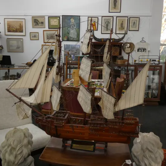 LGE SPANISH GALLEON SHIP MODEL, 750 X 690MM