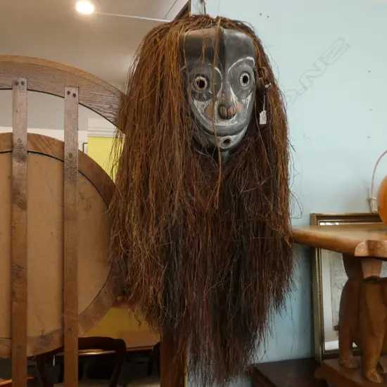 LGE SEPIK SPIRIT PAINTED WOOD & FIBRE TRIBAL MASK, H. 380MM