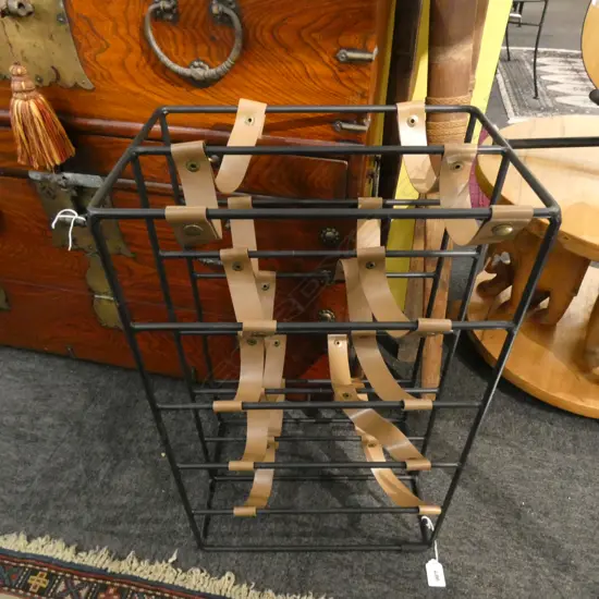 METAL & LEATHERETTE 10 BOTTLE WINE RACK