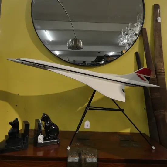 BRITISH AIRWAYS CONCORDE MODEL ON METAL TRIPOD STAND, W. 850MM, H. 490MM
