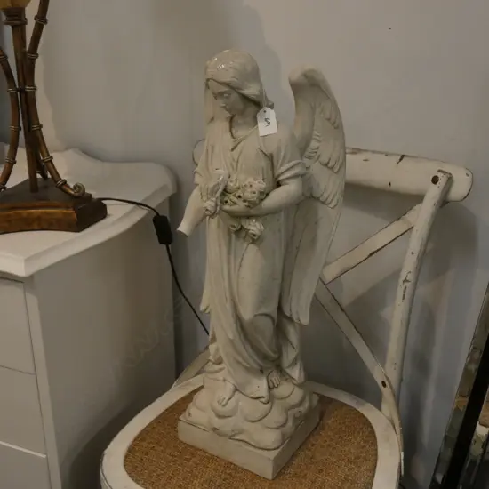 LARGE CONCRETE GARDEN ANGEL, H, 620MM, (Needs repair to one hand)