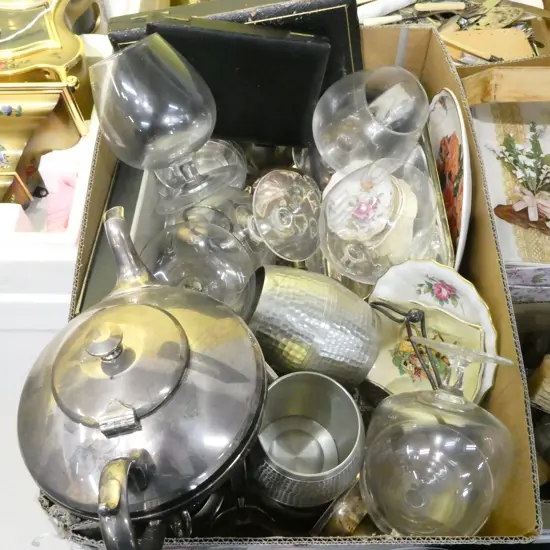 BOX LOT ASST. GLASSES & EPNS ETC