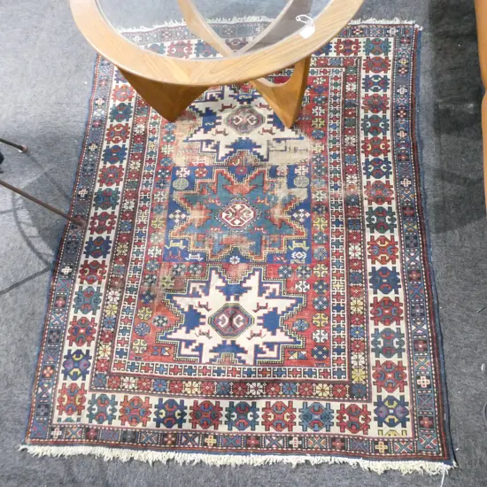 ANTIQUE CAUCASIAN HAND KNOTTED RUG (WORN) 