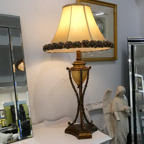 GILDED LAMP WITH ROSES SHADE H. 825MM