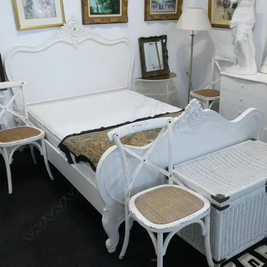 WHITE PAINTED FRENCH STYLE BED DOUBLE W MATTRESS