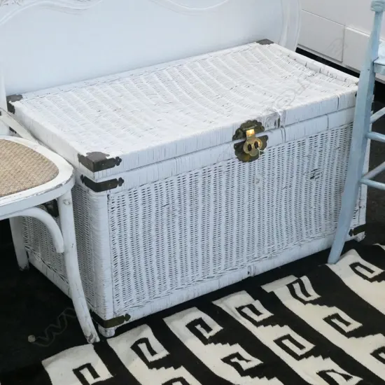 WHITE PAINTED CANE BLANKET BOX L. 910MM