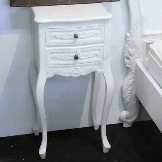 WHITE PAINTED FRENCH STYLE BEDSIDE CHEST 2 DRAWER